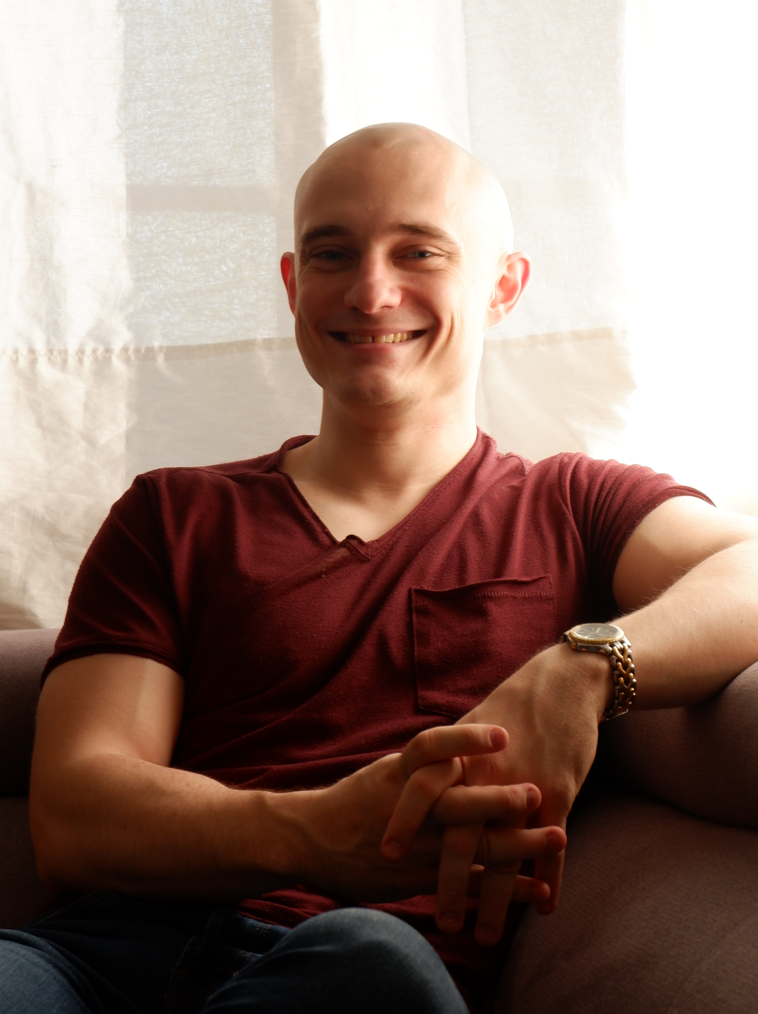 Declan Nicholls relaxing in his studio.