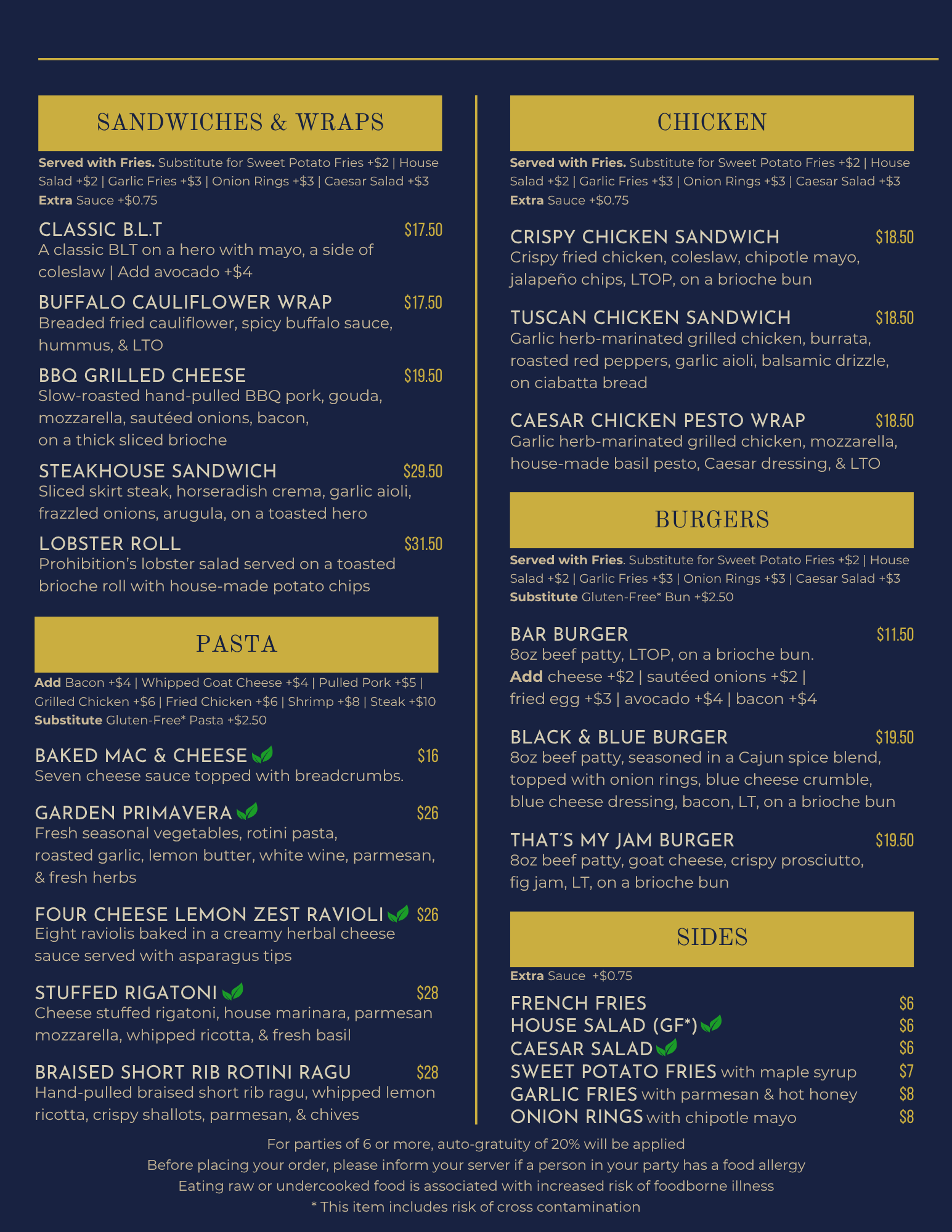 Picture of the back of our summer 2026 menu