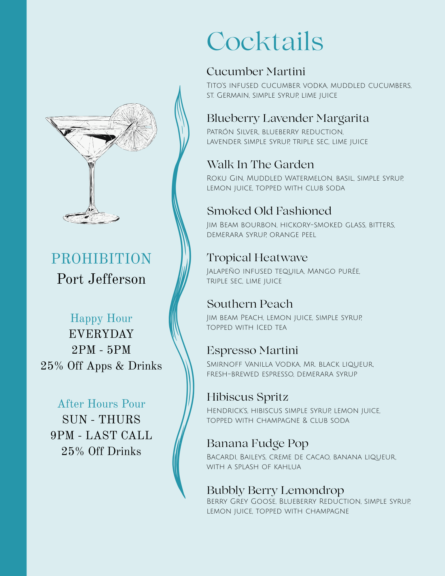 Front page of our spring/summer cocktail menu