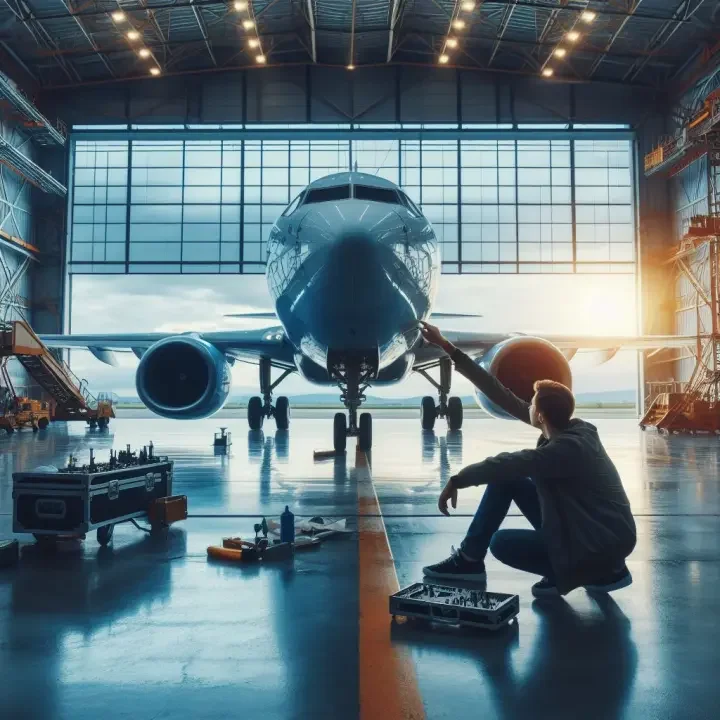 Aerospace maintenance and inspection scene representing MRO operations, procurement readiness, and aircraft sustainment performance improvement.