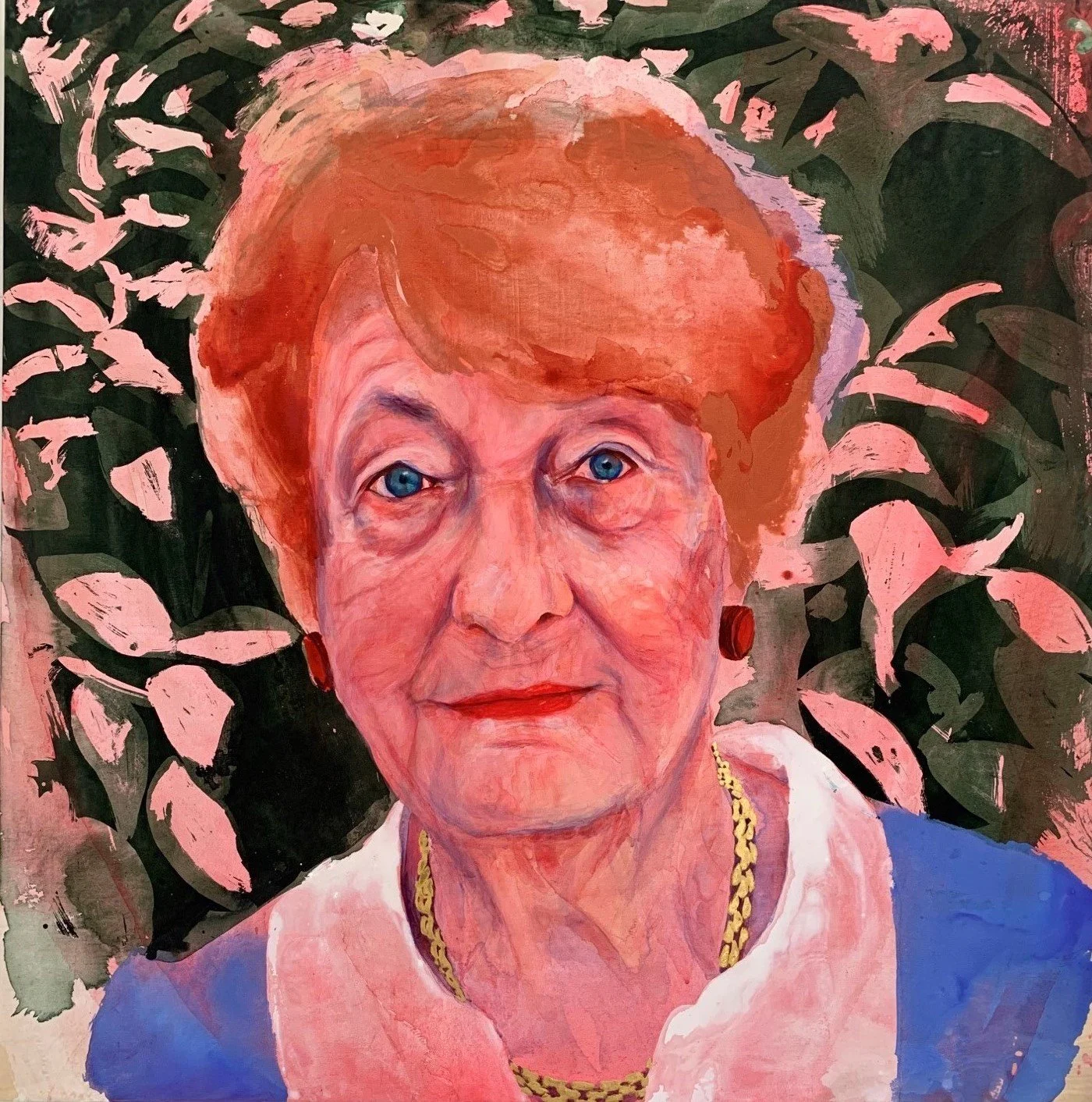 Portrait of Helen Caldicott , 2021, acrylic and gold leaf on clear primed birch panel, 120x120cm