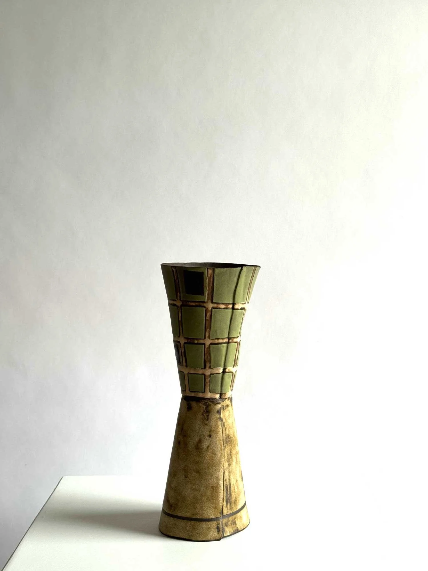 ancient cream and plaid tip top vase #1