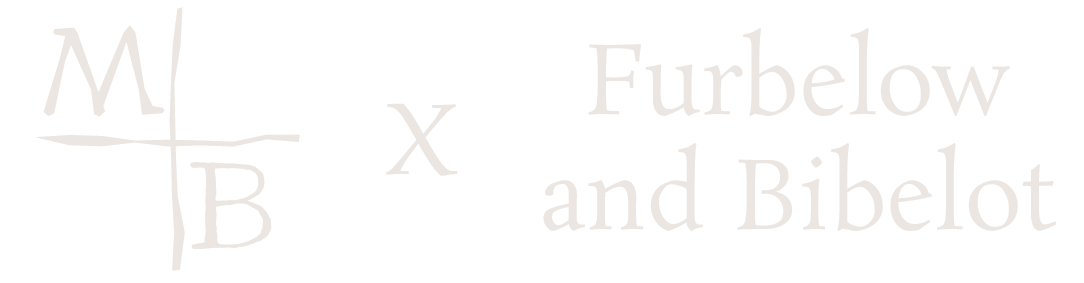 Martin Bourne logomark and "Furbelow and Bibelot" on a photo by Patricia Heal.