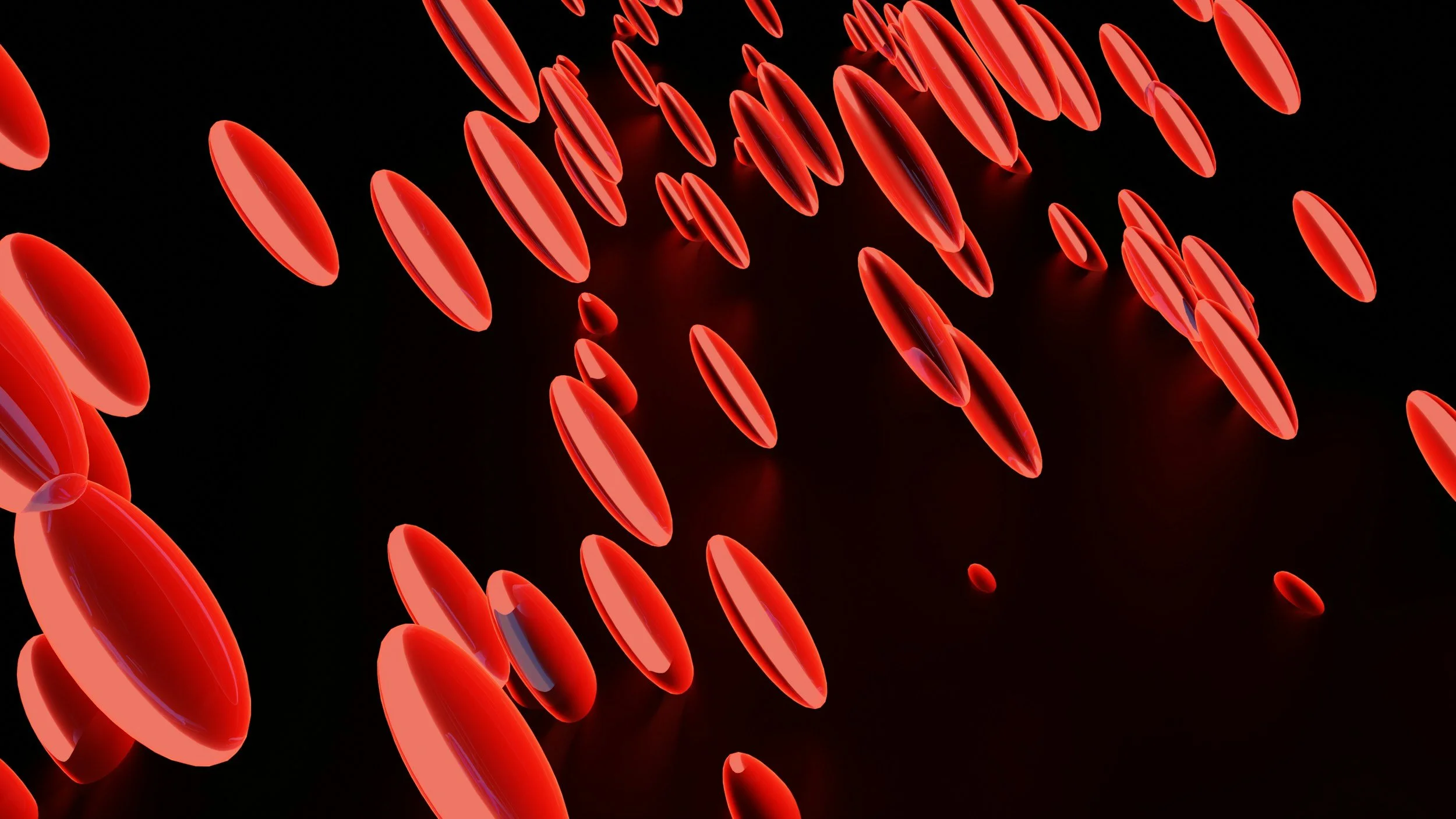 Immagine digitale di ovali rossi galleggianti in uno sfondo nero.