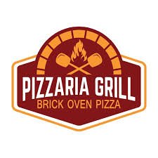 Pizzaria Grill logo featuring a brick oven with a flame and crossed flames, with the text 'Pizzaria Grill' and 'Brick Oven Pizza'.