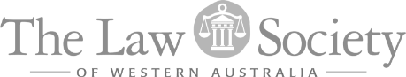 Logo of The Law Society of Western Australia with a courtroom scale and columns