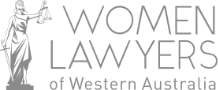 Logo for Women Lawyers of Western Australia featuring a female figure and text