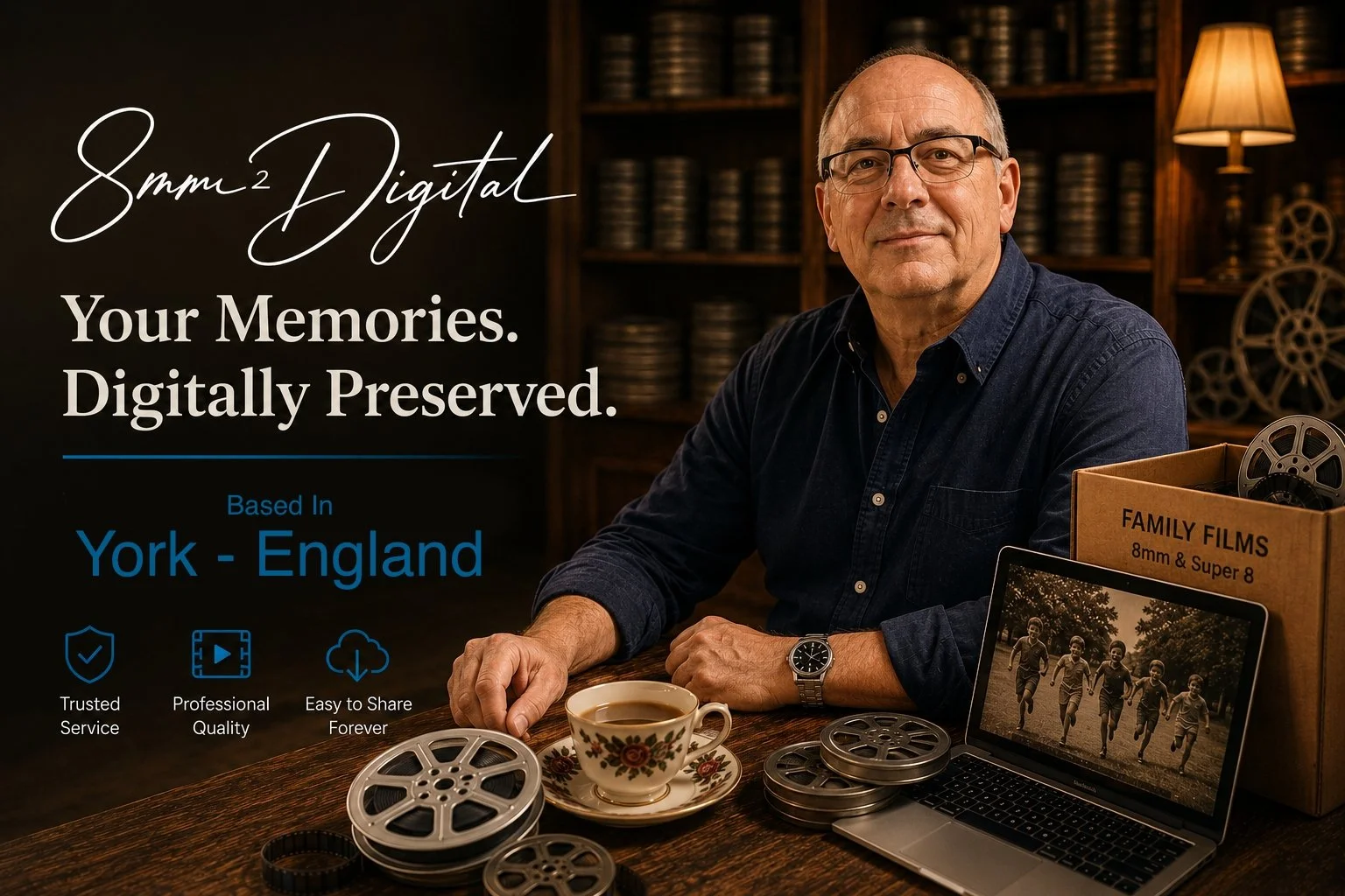 Vintage film digitisation studio portrait