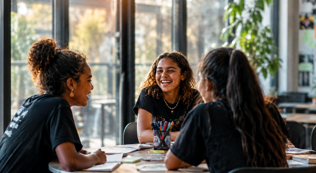 First Nations girls writing and sharing ideas together in a creative youth writing group