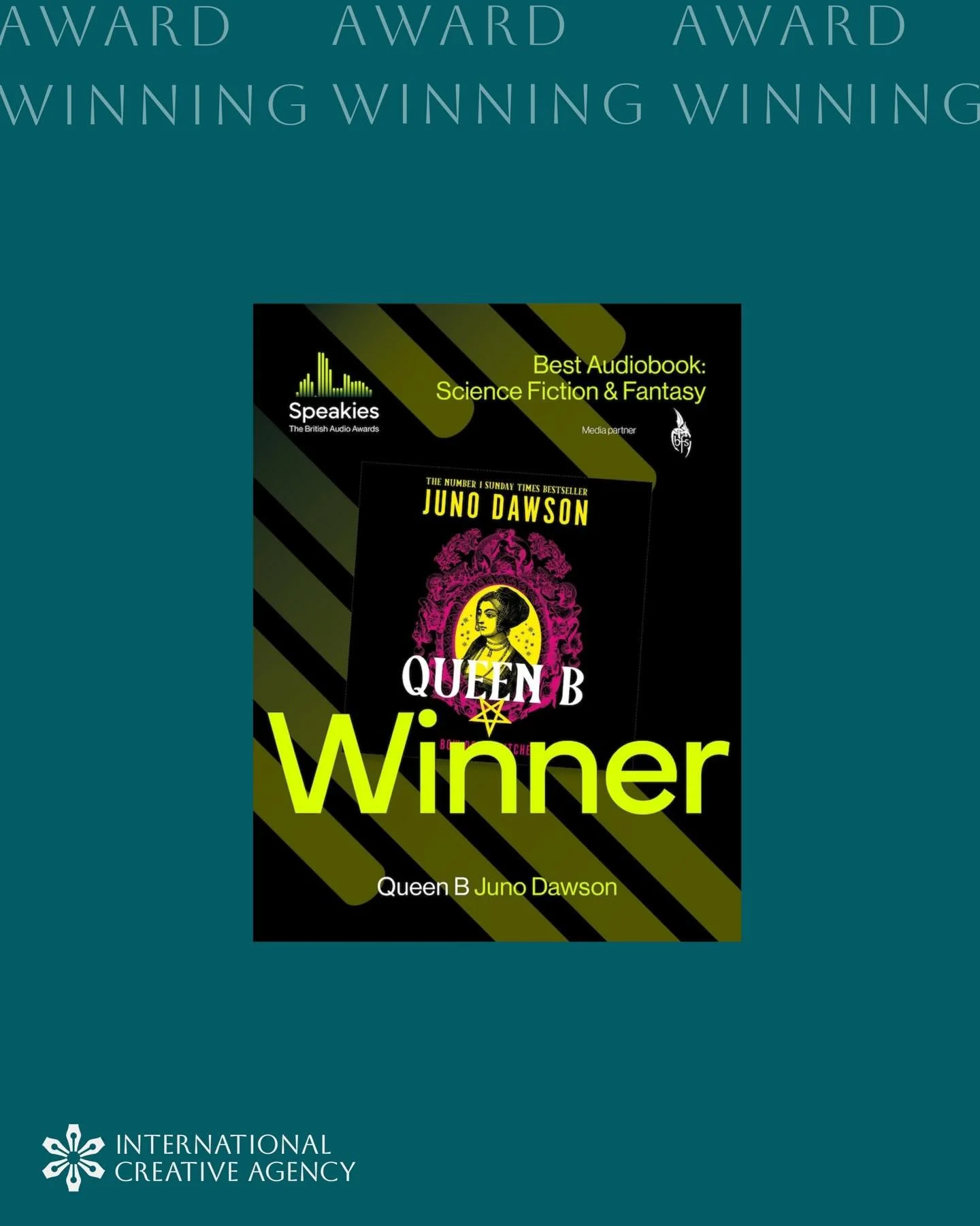 🌀Juno Dawson&rsquo;s QUEEN B won the Audiobook Awards last night (Speakies) for science fiction and fantasy 🌀