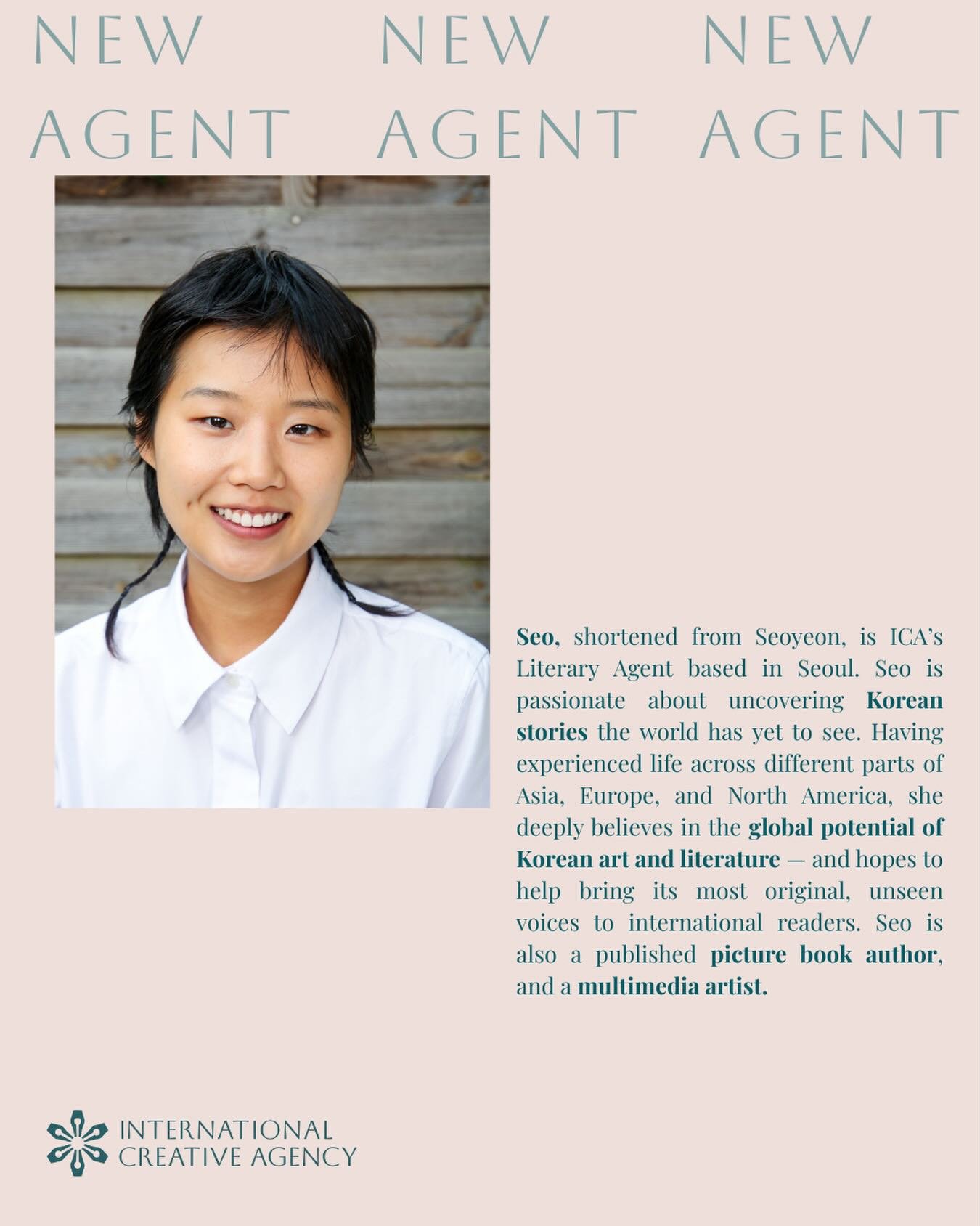 Meet Seo, ICA&rsquo;s Seoul agent ✨

Having lived in Korea, Thailand and Canada, Seo brings distinctive and boundary-pushing voices to readers across the world. We&rsquo;re so excited to be discovering the most original contemporary Korean voices tog