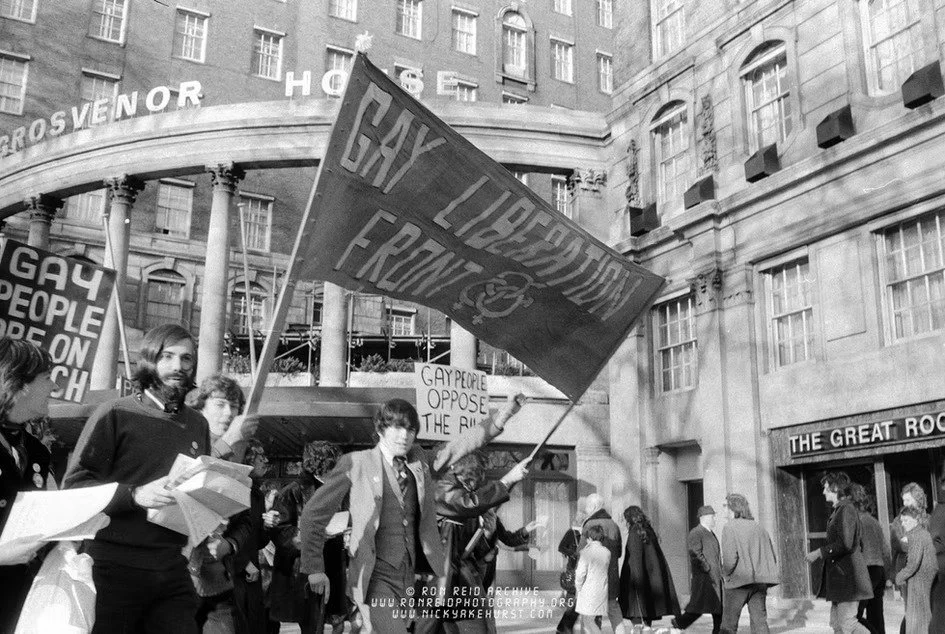 Gay Liberation front protest, Grosvenor House.jpg