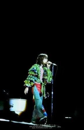 Mick Jagger green ruffle top.jpg