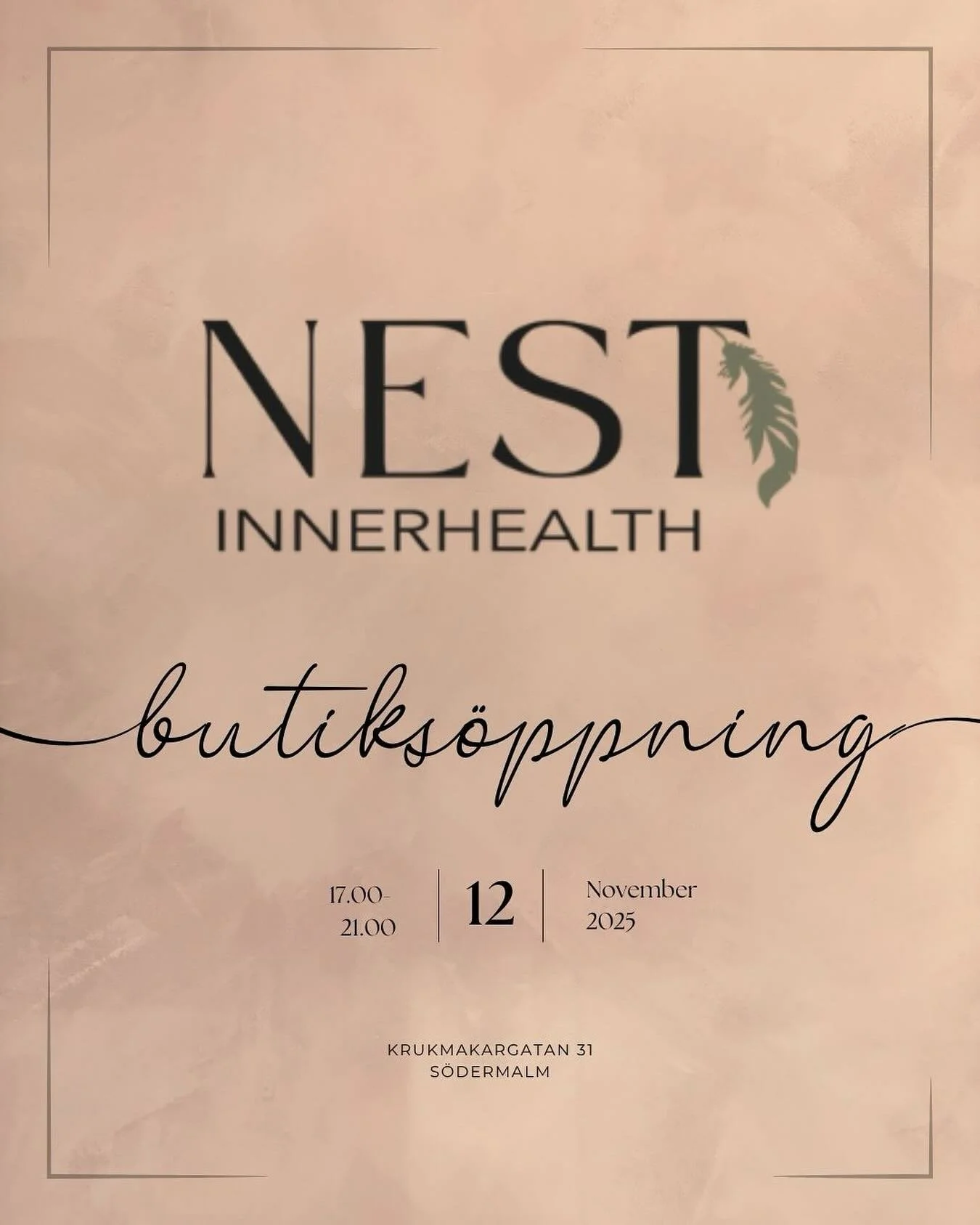 Nu &auml;r det &auml;ntligen dags f&ouml;r officiell butiks&ouml;ppning 💫

Onsdagen den 12 november &ouml;ppnar vi d&ouml;rrarna till Nest Innerhealth boutique p&aring; S&ouml;dermalm.

Kom f&ouml;rbi p&aring; ett glas, tr&auml;ffa oss, spana in stu
