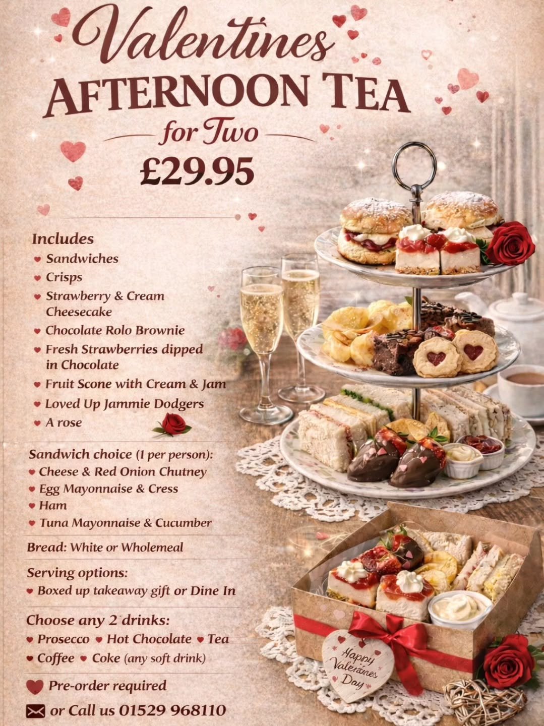 AVAILABLE ALL THROUGHOUT FEBRUARY 
❤️ Valentine&rsquo;s Afternoon Tea for Two &pound;29.95 ❤️
Treat someone special to a proper afternoon tea date at Market Square Caf&eacute; &amp; Restaurant 🥂 or pick a Boxed up version to take away and share with