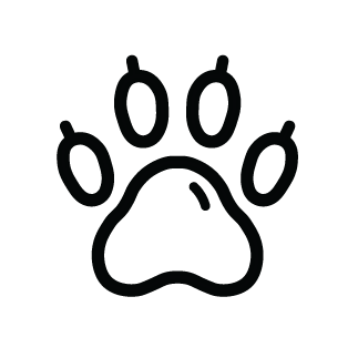 Black paw print illustration with 4 toes and a pad.