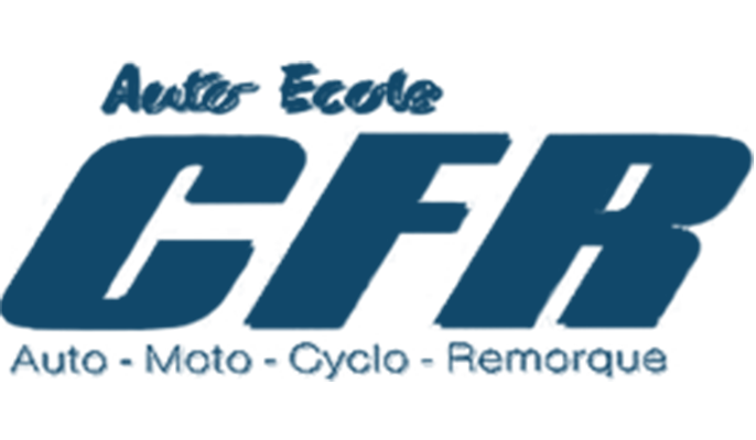 Logo de Auto-École avec le texte 3D 'CFA' en bleu.