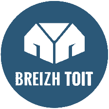 Logo circulaire avec une icône stylisée en forme de maçonnerie ou de mur, avec le texte 'BREIZH TOIT' en dessous.