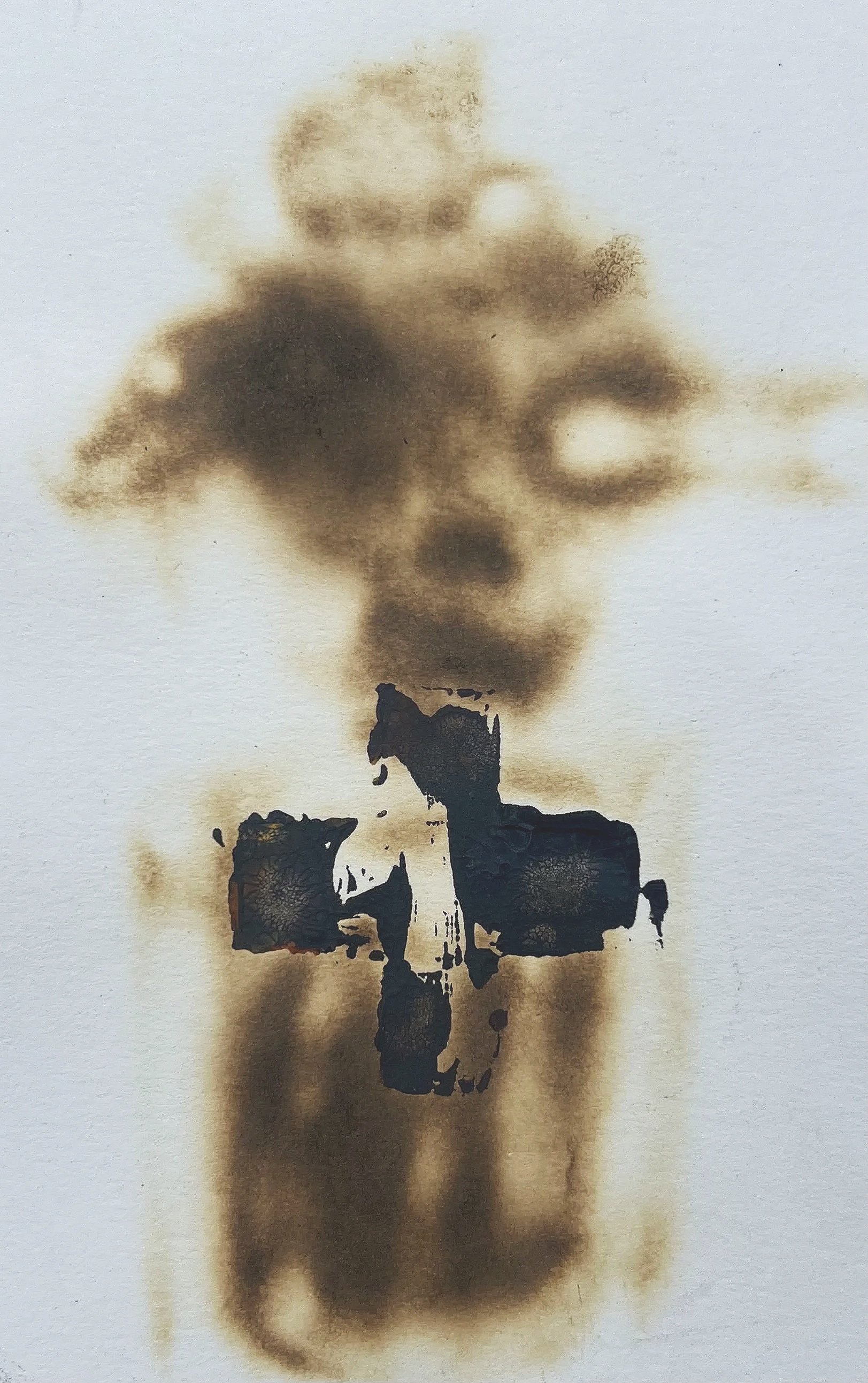 Untitled 2024,
flame thrower and acrylic on paper
14,8 x 21,0 cm