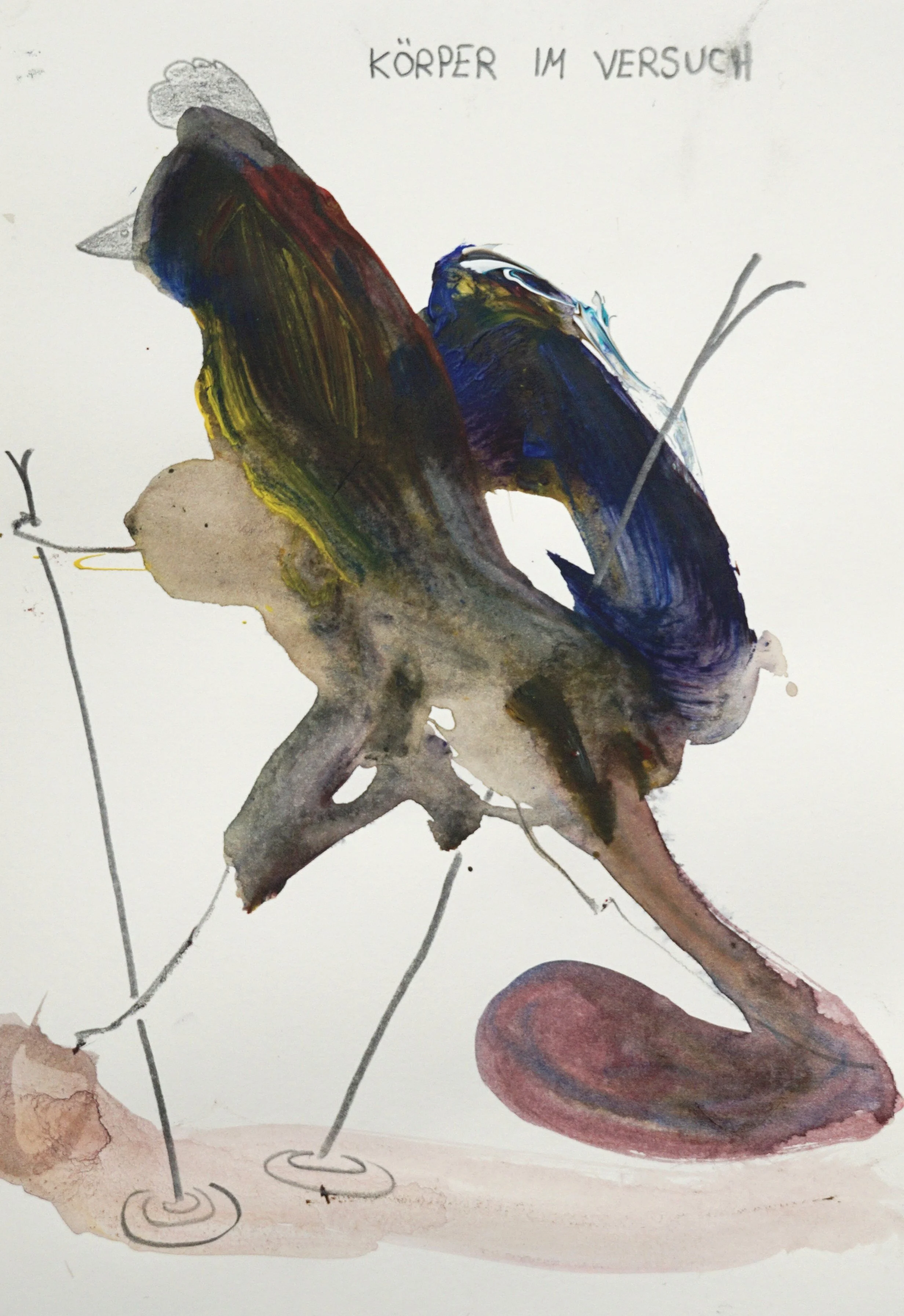 Körper im Versuch 2026,
acrylic and graphite on paper
21,0 x 29,7 cm