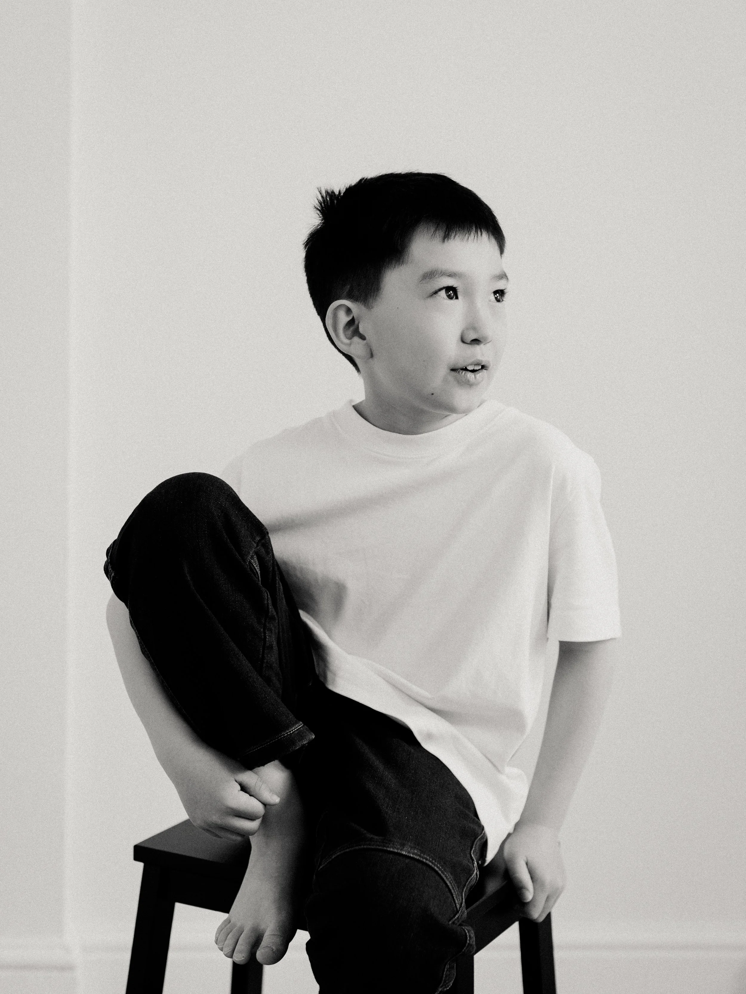 Black and white child model portfolio portrait photographed in Essex