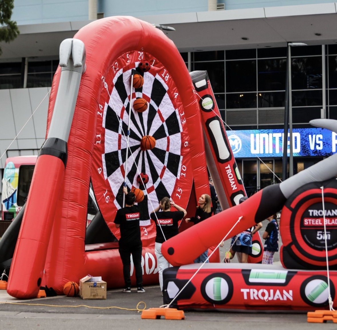 Trojan Giant Inflatables Activation at Melbourne United home game at John Cain Arena.