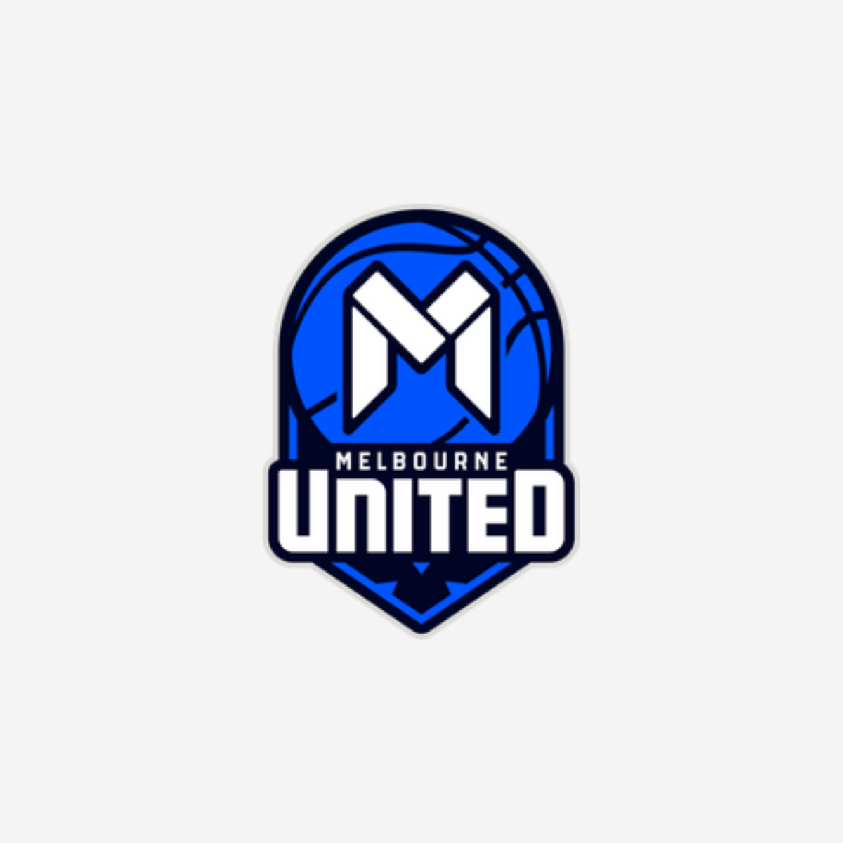 Melbourne United logo on light grey background.