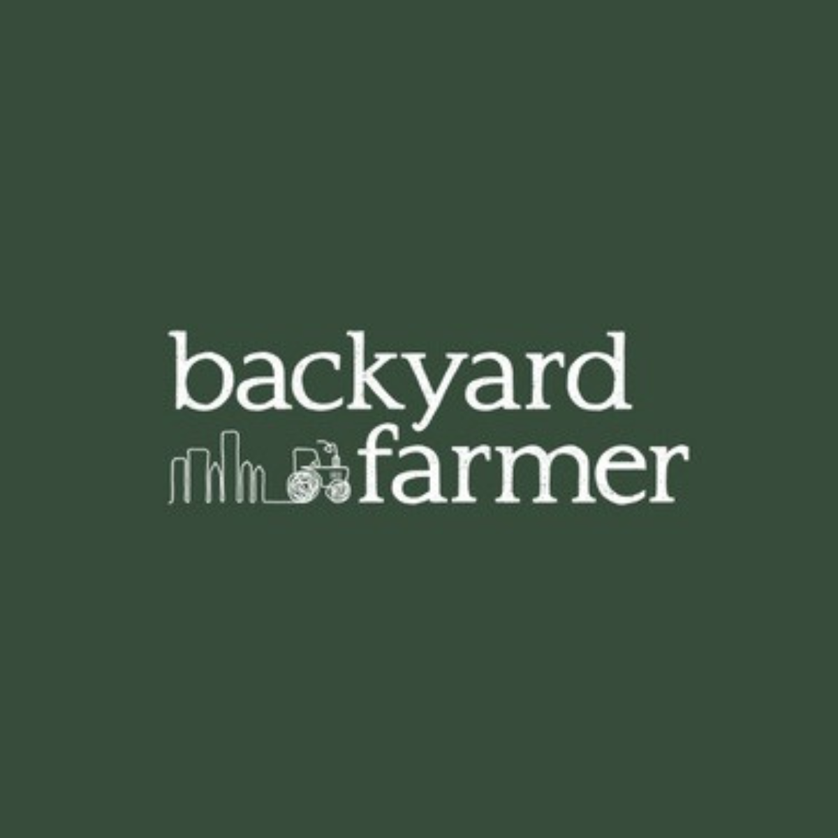 Backyard Farmer logo in white, green background.
