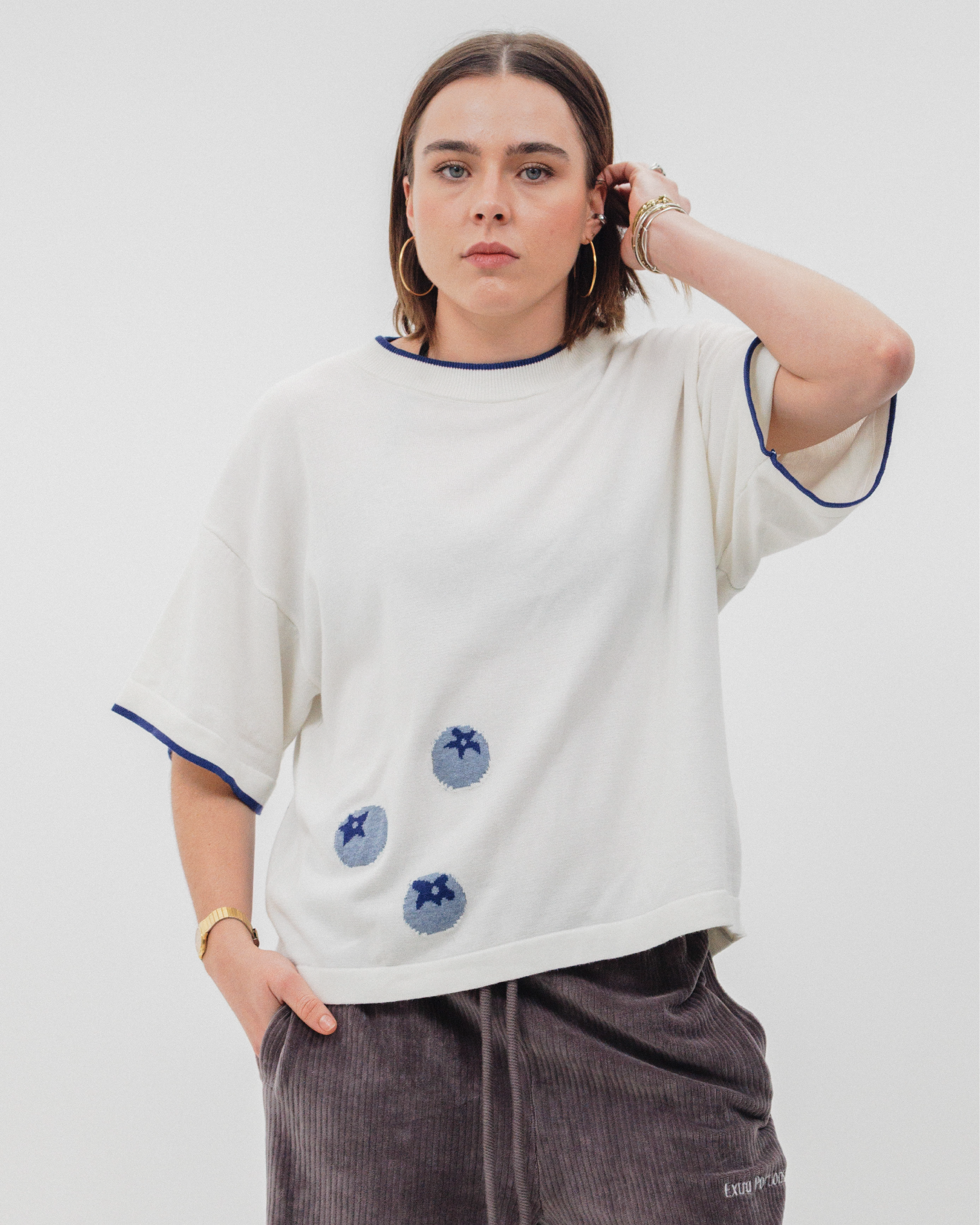 Blueberry Knit - White