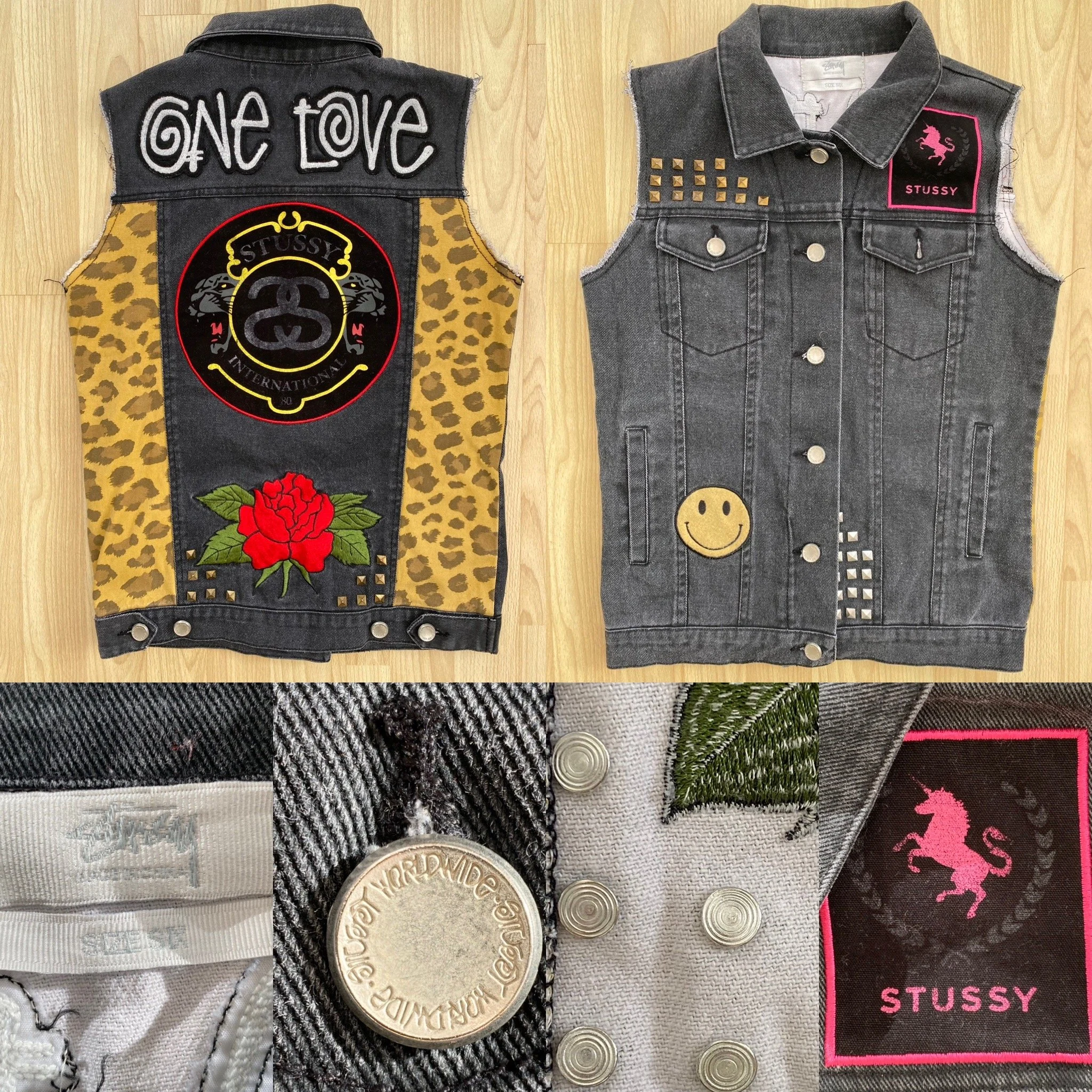 Rare Stüssy 'One love' patch denim vest.