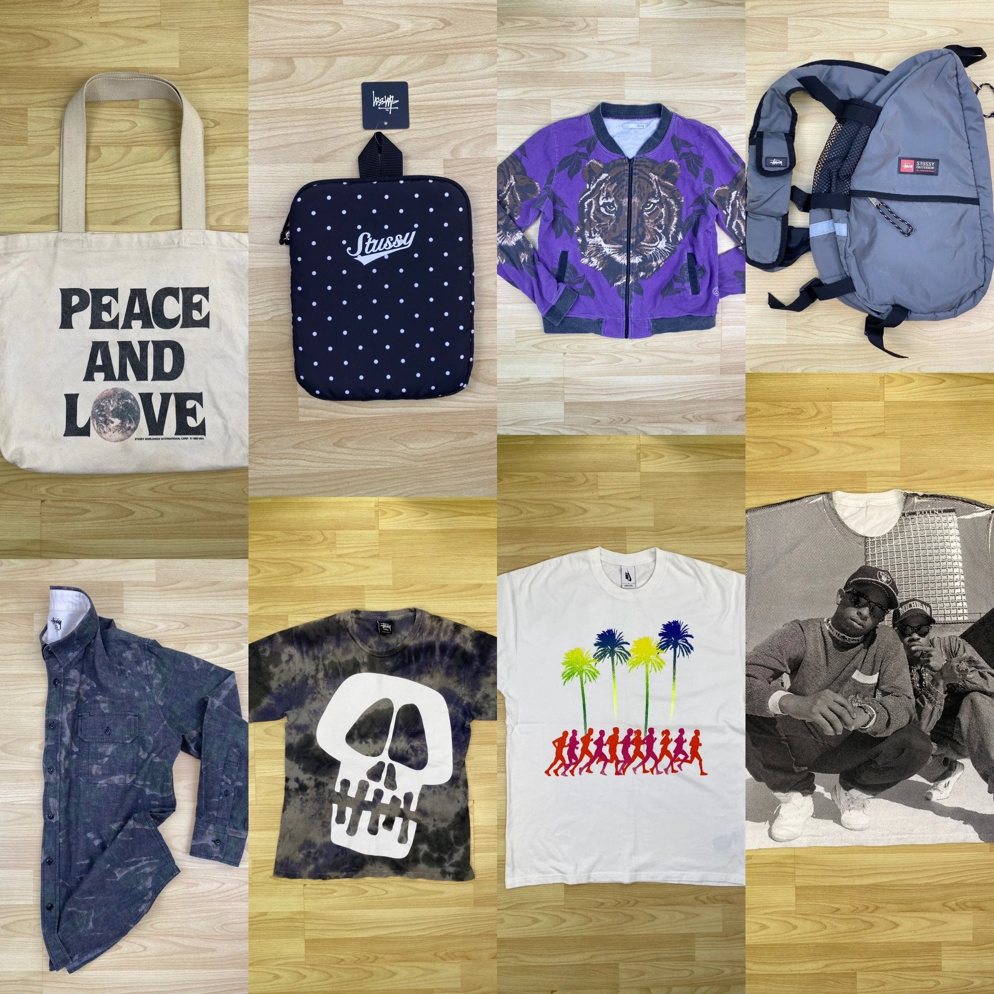 Stüssy bag , Stüssy deluxe shirt, Stüssy gangstarr . Our Stüssy products