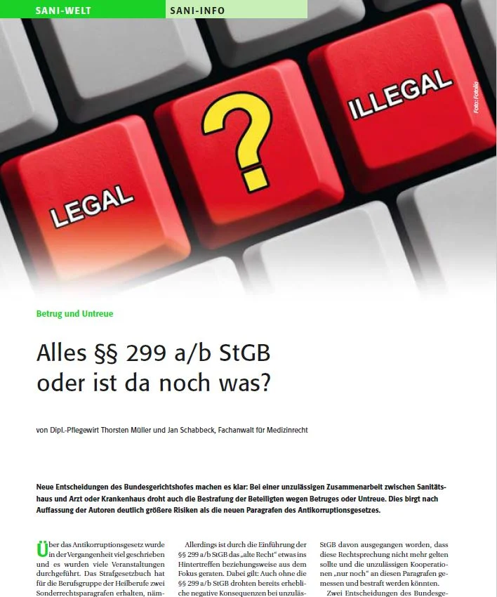 Neue Veröffentlichung zu den Risiken von §§299 a/b des StGB