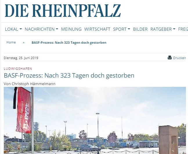 Die Rheinpfalz: Im BASF-Prozess beschreibt RA Schabbeck das Schicksal eines Feuerwehrmanns.