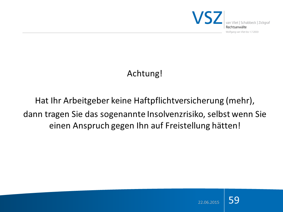 Informationstafel mit Warnung vor fehlender Haftpflichtversicherung des Arbeitgebers und rechtlichen Konsequenzen