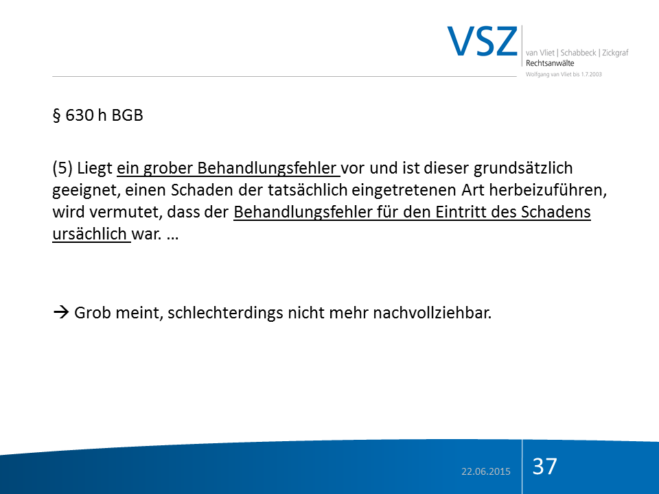 Dokument mit rechtlichem Text und dem Logo 'VSZ' in der oberen rechten Ecke, Datum 22.06.2015, Seite 37
