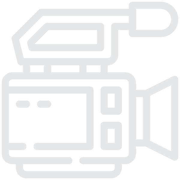 Outline icon of a film camera with a lens and viewfinder