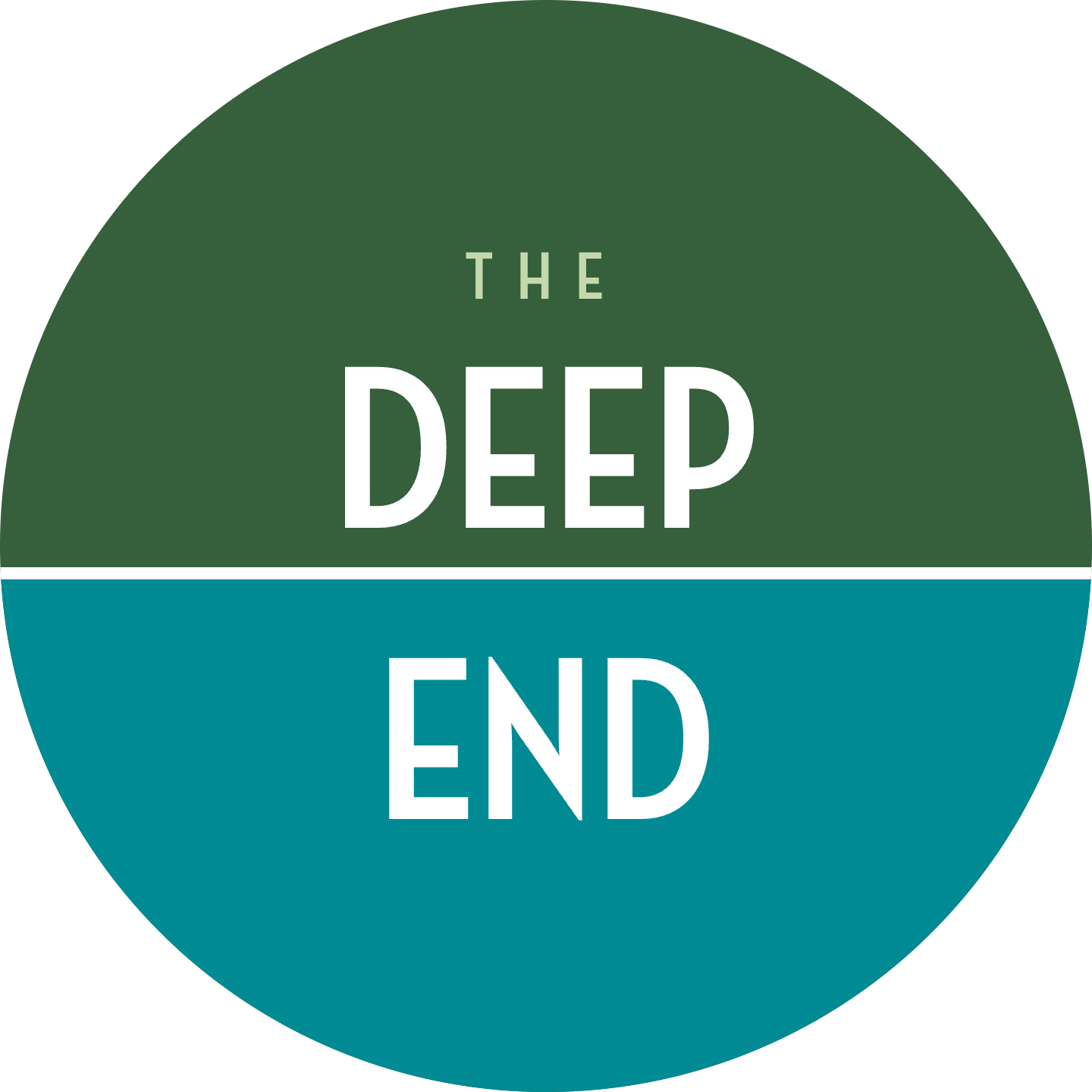 Official graphic for 'The Deep End', top half in green and bottom half in teal.