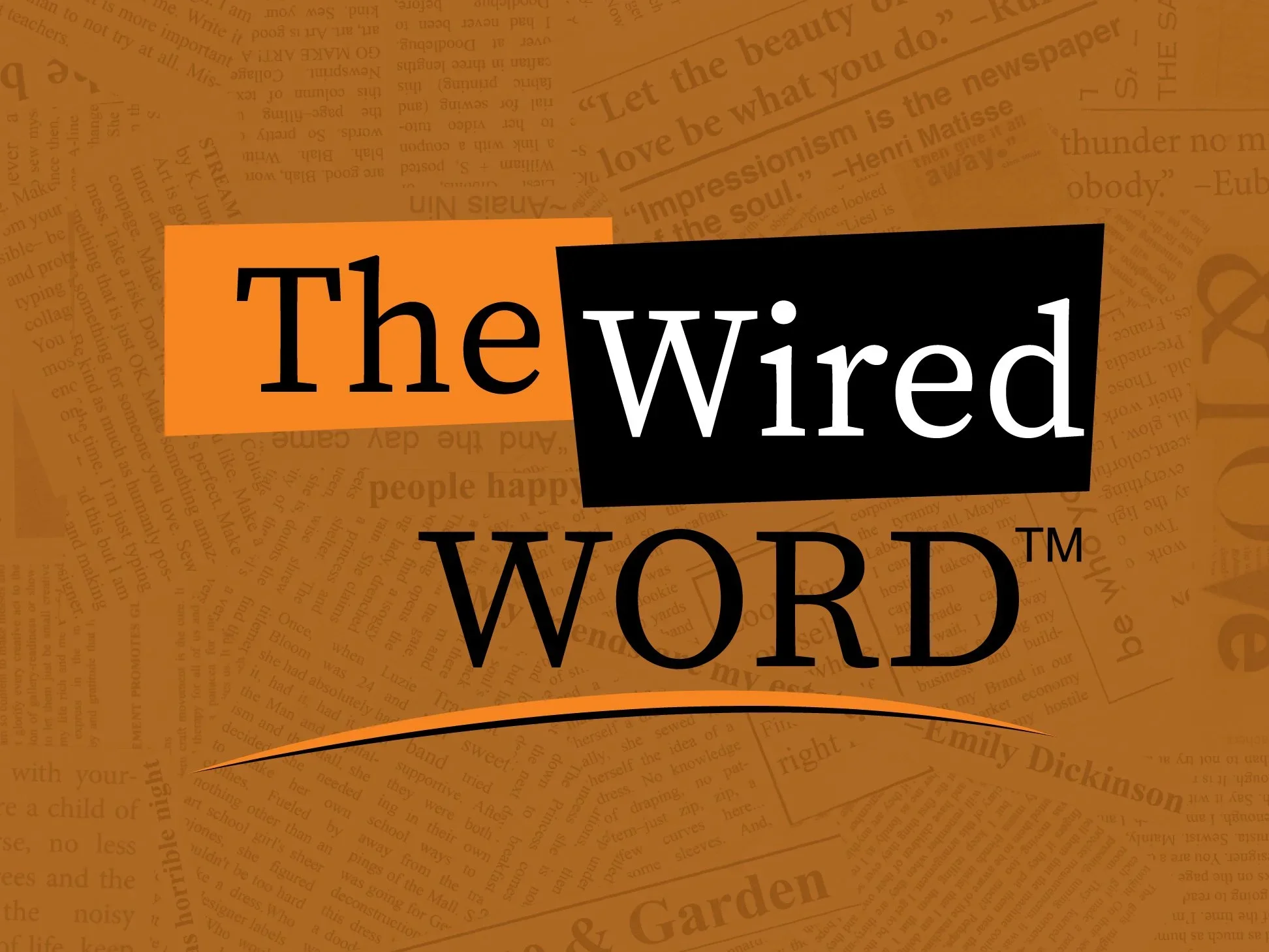 The cover of a magazine or book titled 'The Wired Word' with a background of printed newspaper text in an orange hue. The title is split into three distinct blocks, with  'The' in black on an orange background, 'wird' in white on a black background, and 'WORD' in black on an orange background.