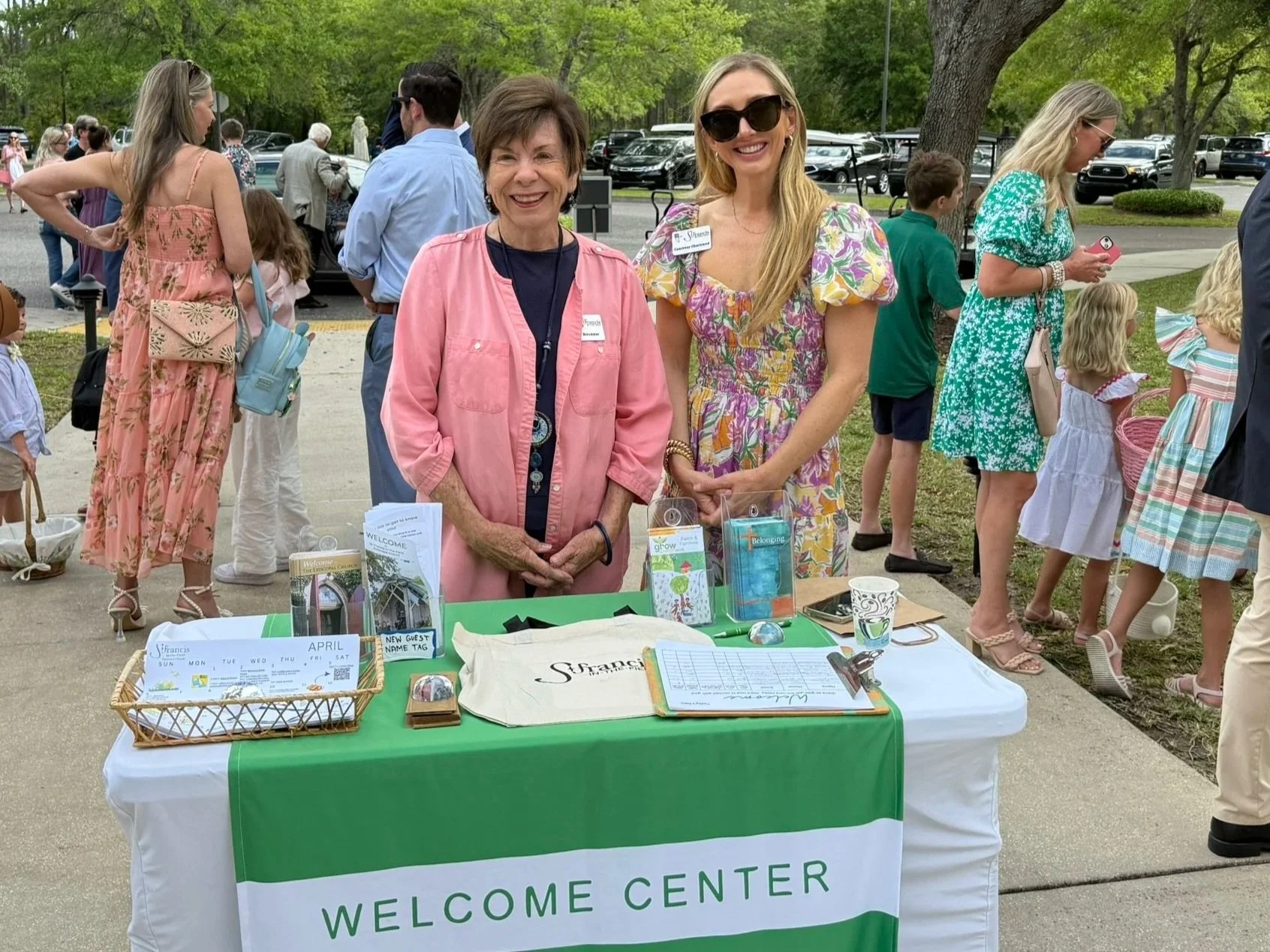 Sunday greeters at the welcome table