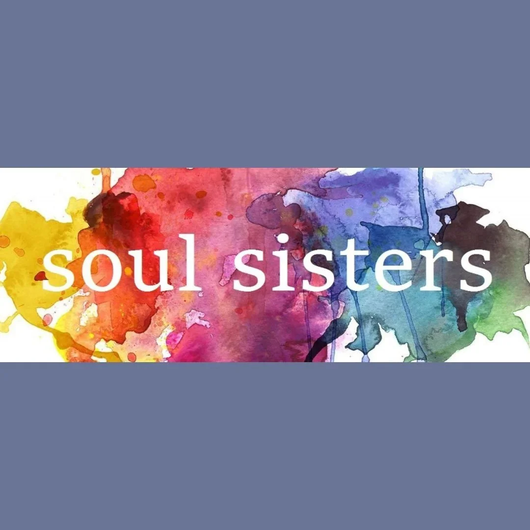 Colorful watercolor background with the words 'soul sisters' written across it.