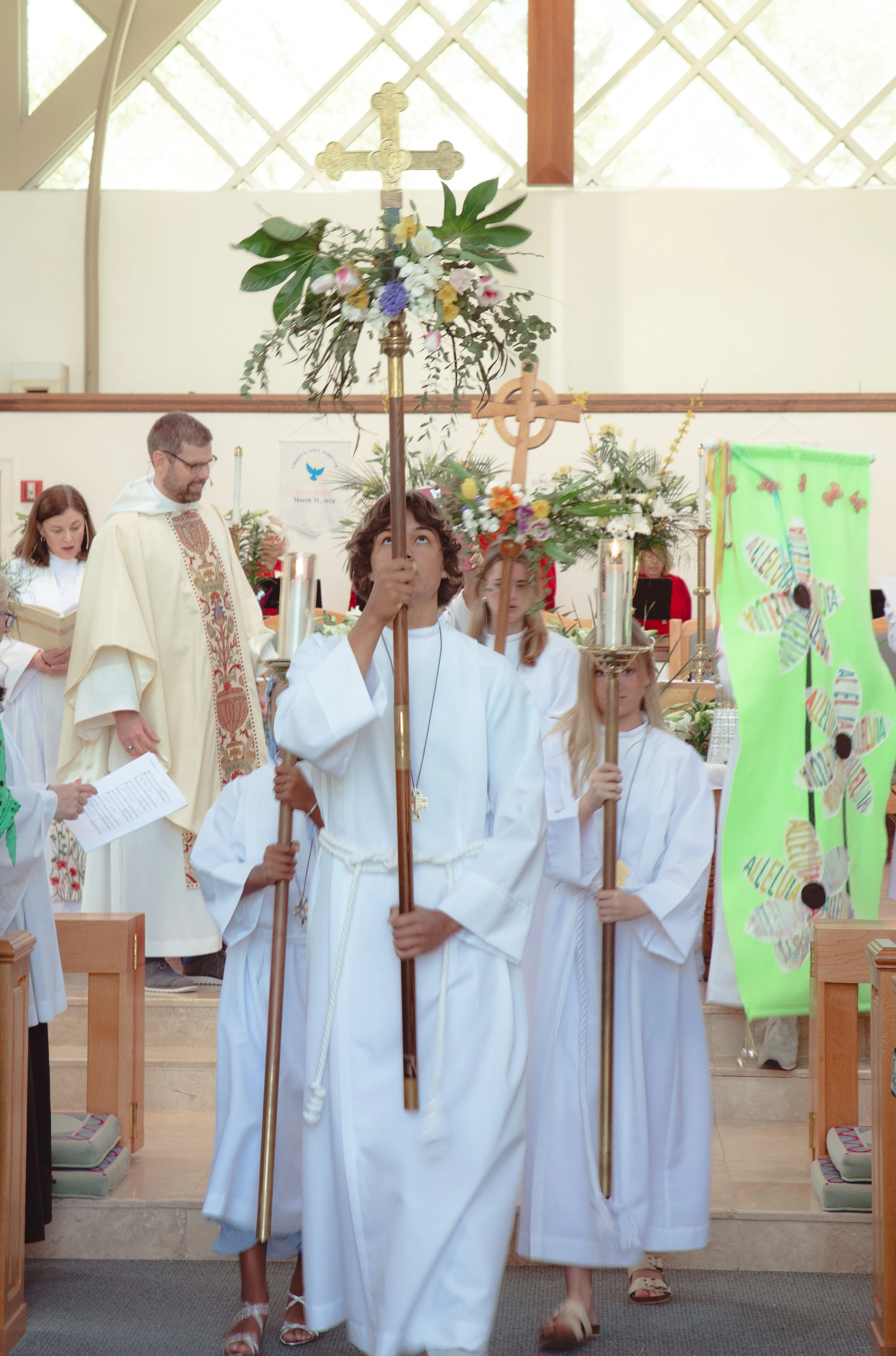 Group of acolytes processing after worship service.