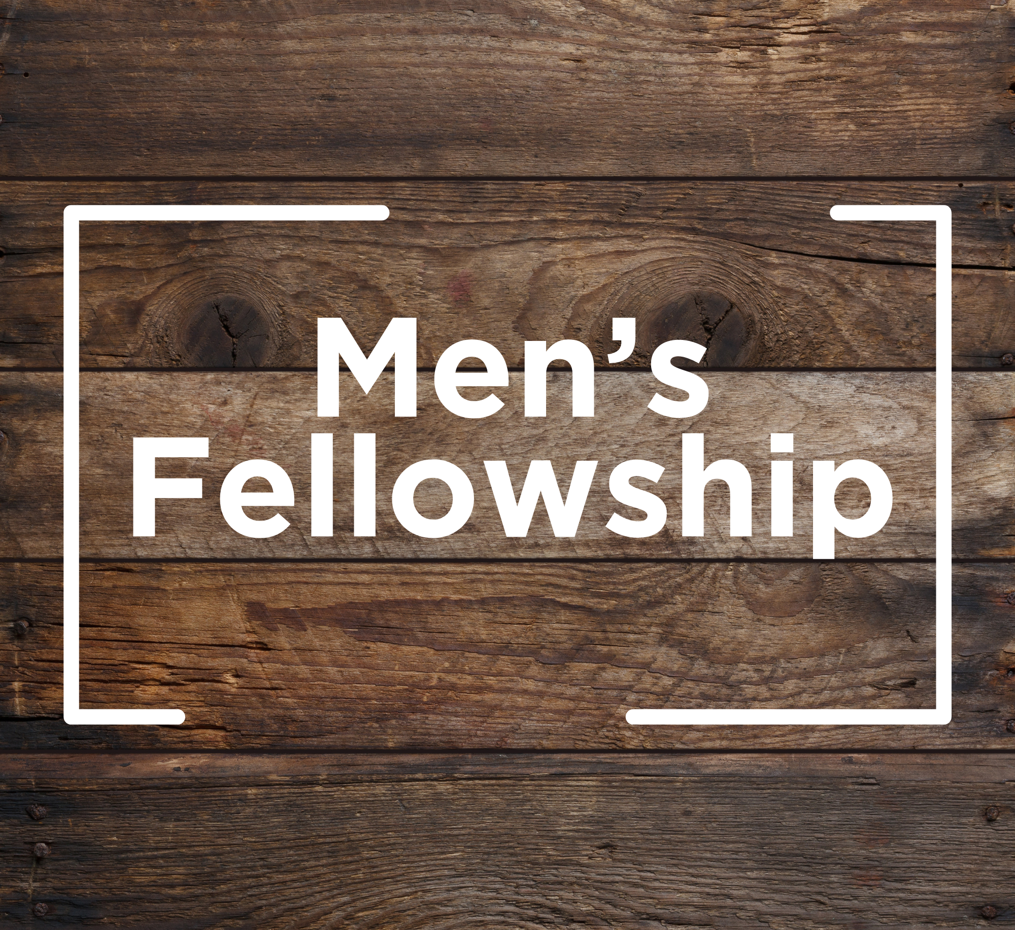 Close-up of a wooden surface with a sign that reads 'Men's Followship' in white text.
