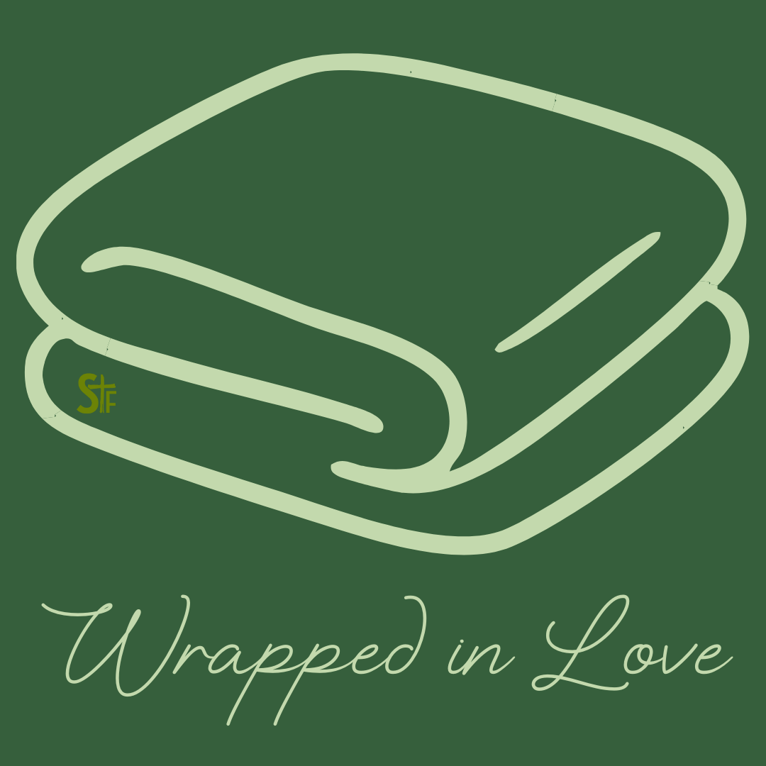 Official church logo for this ministry. It is a white outline of a blankety on a dark green background.