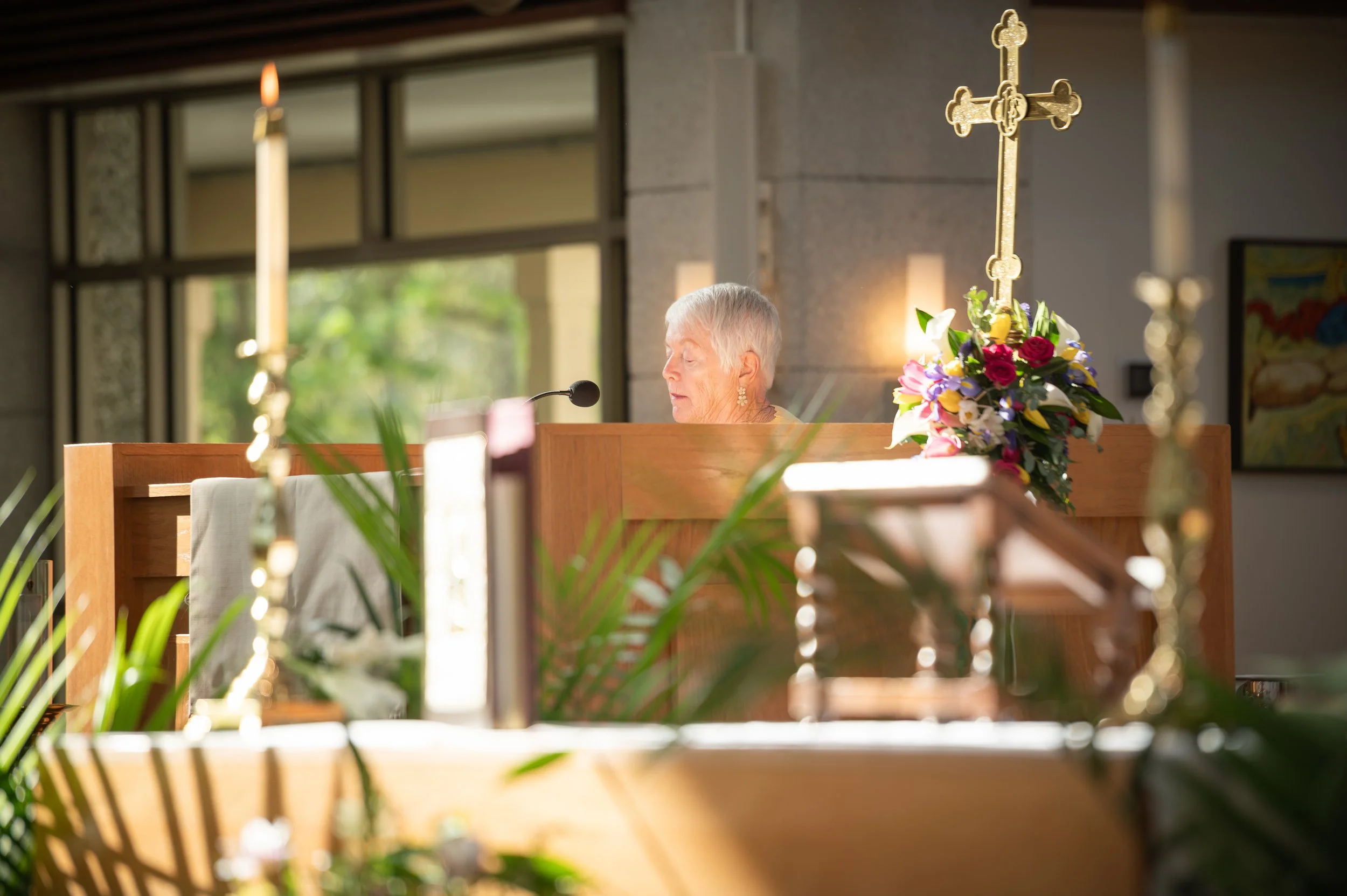 Reader during worship service