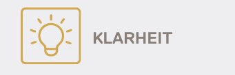 Icon einer Glühbirne, daneben das Wort 'KLARHEIT'