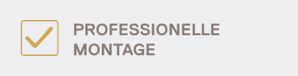 Symbol eines Hakens in einem Kasten, daneben der Text 'PROFESSIONELLE MONTAGE'.