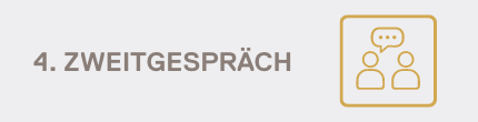 Text: 'Zweitgespräch' und Icon eines Gesprächs zwischen zwei Personen
