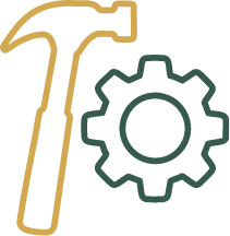 Grafik eines Hammer und eines Zahnrads