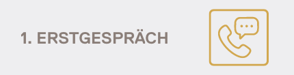 Symbol eines Telefons mit Sprechblase, daneben Text '1. Erstgespräch'.