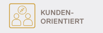 Icon mit zwei Personen und Kompass, daneben der Text 'Kundenorientiert'